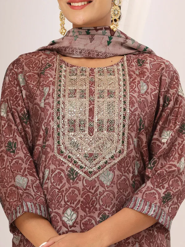 Cotton mauve pink printed kurti set