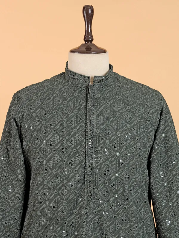 Cotton mehendi green kurta suit