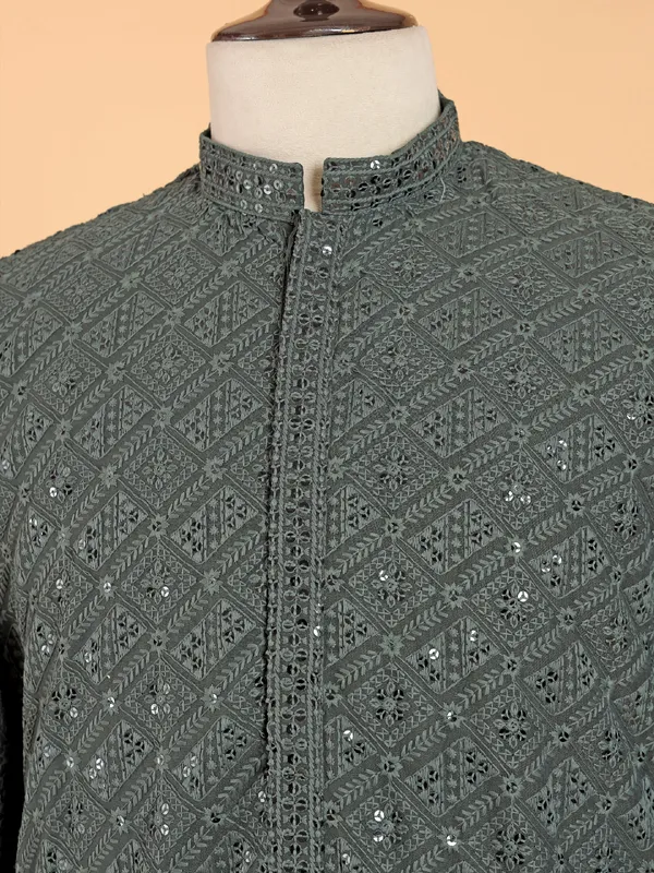 Cotton mehendi green kurta suit