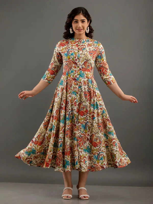 Cotton multi color printed long kurti