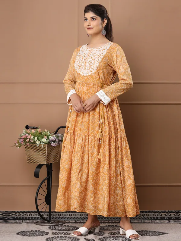 Cotton mustard yellow festive look kurti