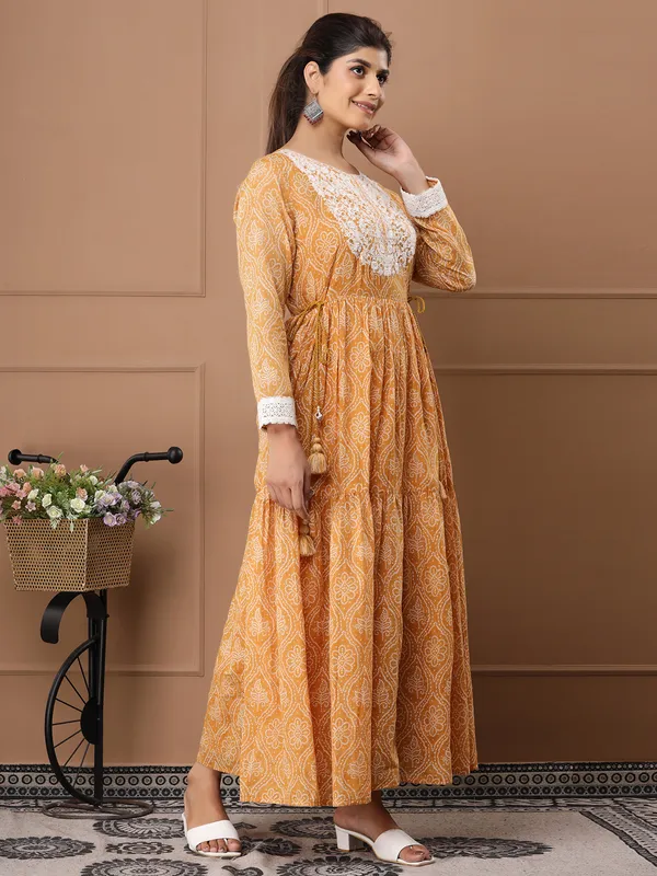Cotton mustard yellow festive look kurti