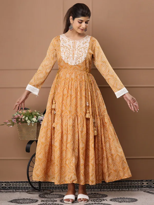 Cotton mustard yellow festive look kurti