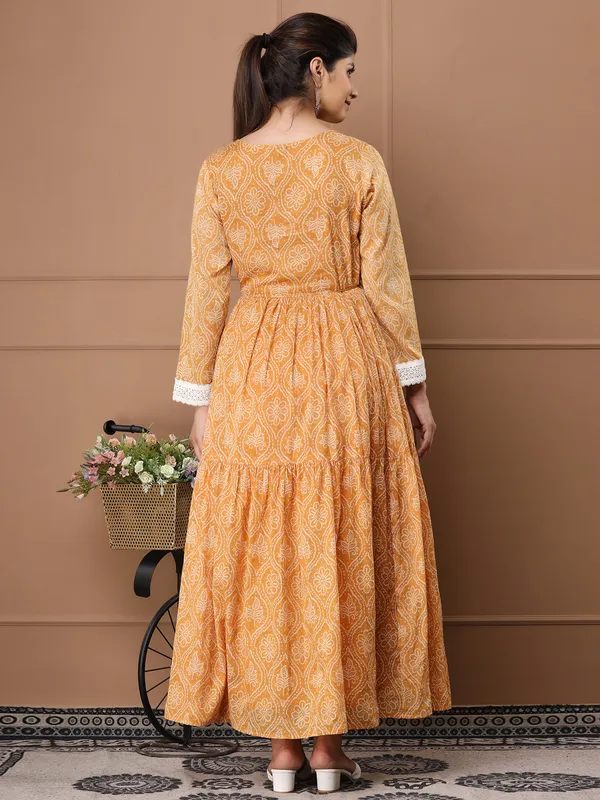 Cotton mustard yellow festive look kurti