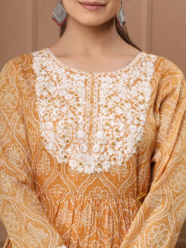 Cotton mustard yellow festive look kurti