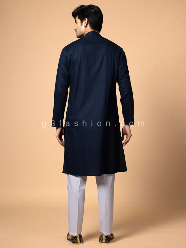 Cotton navy plain kurta suit for festive
