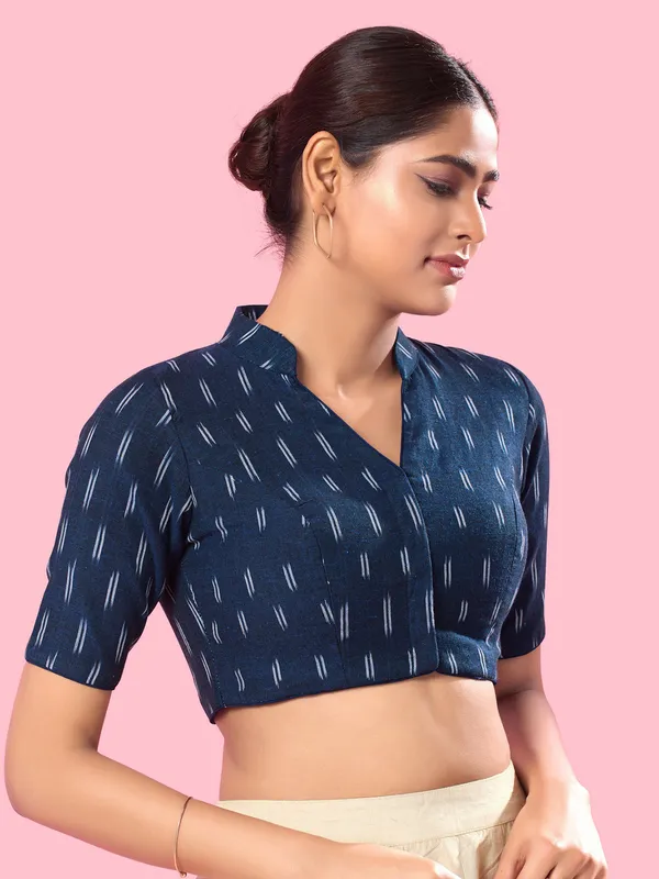 Cotton navy printed blouse