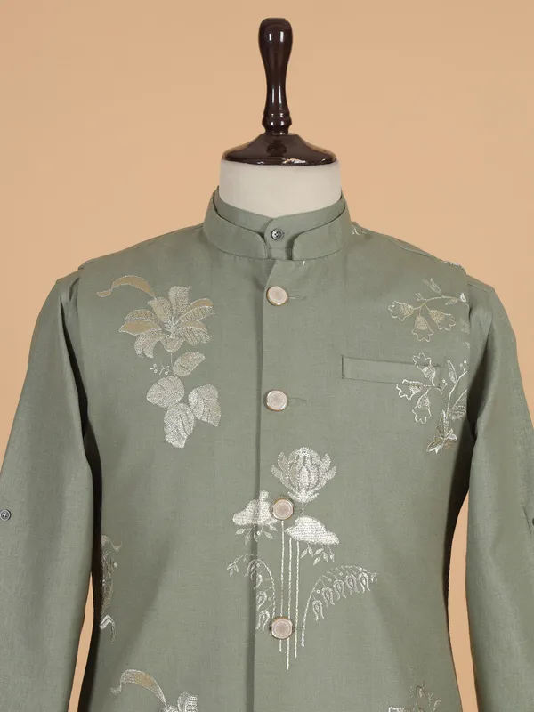 Cotton olive waistcoat set for men