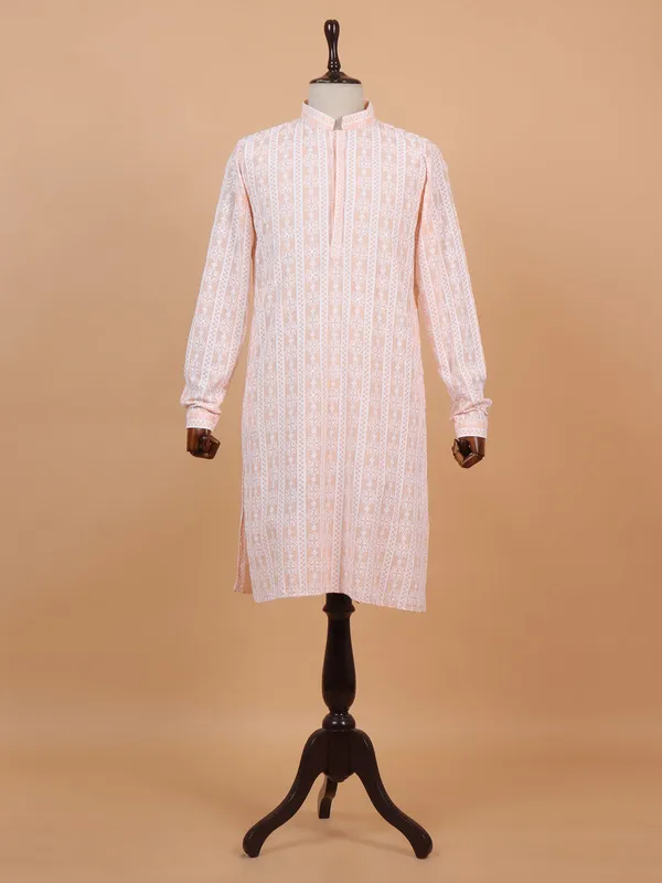 Cotton peach thread work kurta suit