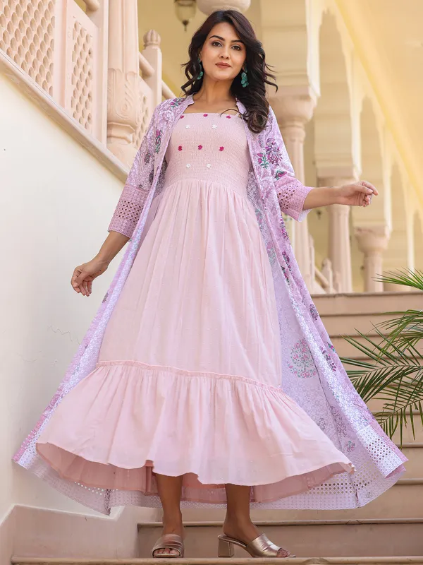 Cotton pink jacket style kurti