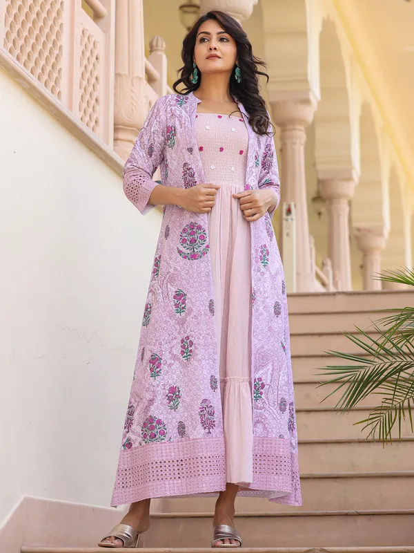 Cotton pink jacket style kurti