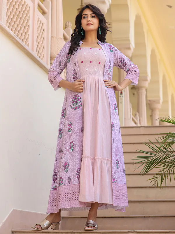 Cotton pink jacket style kurti