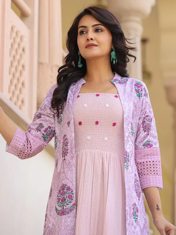 Cotton pink jacket style kurti