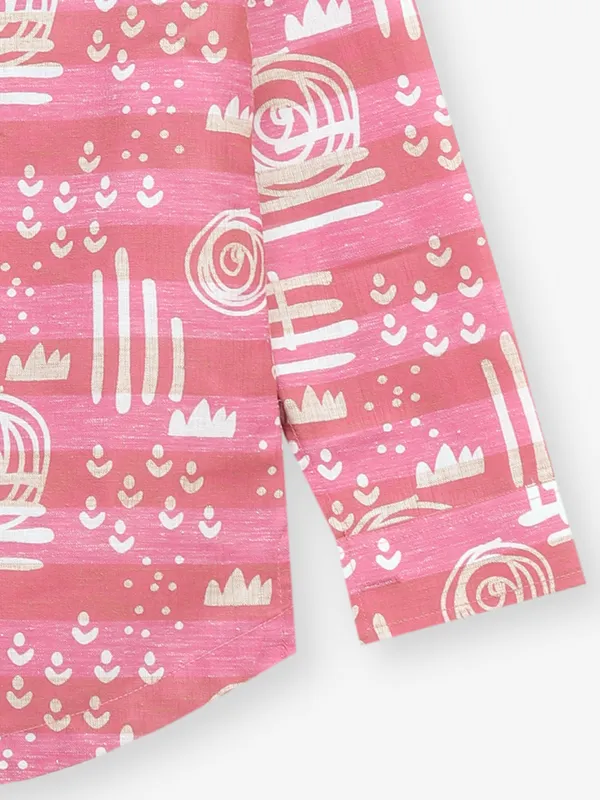 Cotton pink kurta style shirt for boys with prints