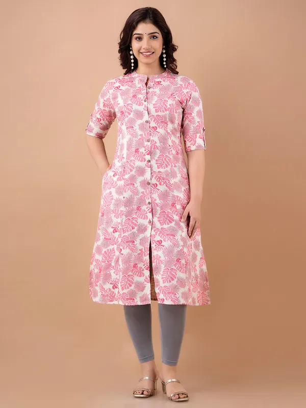 Cotton pink printed casual kurti
