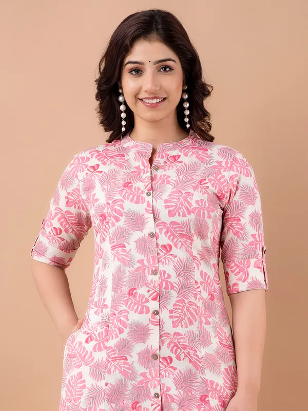 Cotton pink printed casual kurti