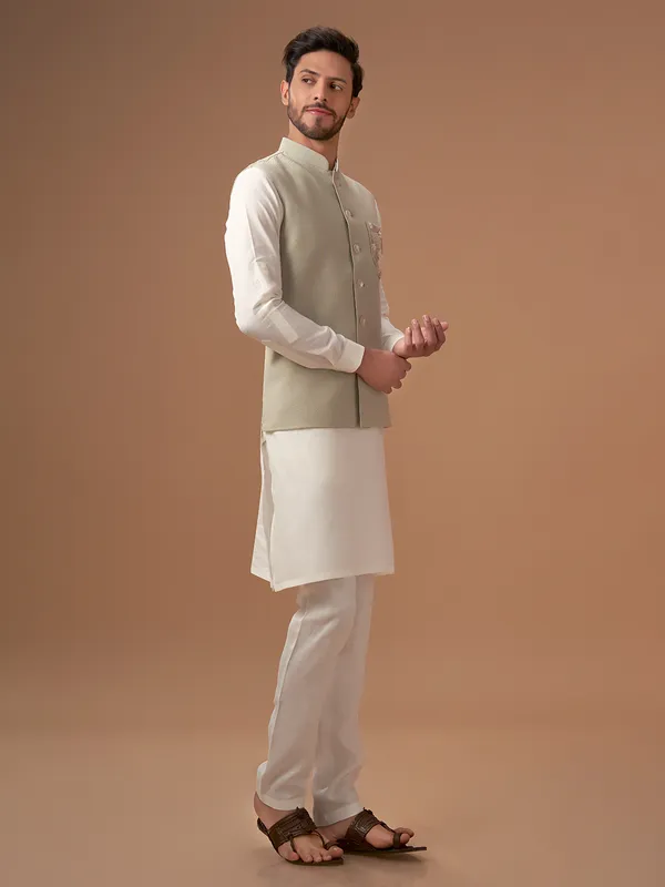 Cotton plain light green waistcoat set