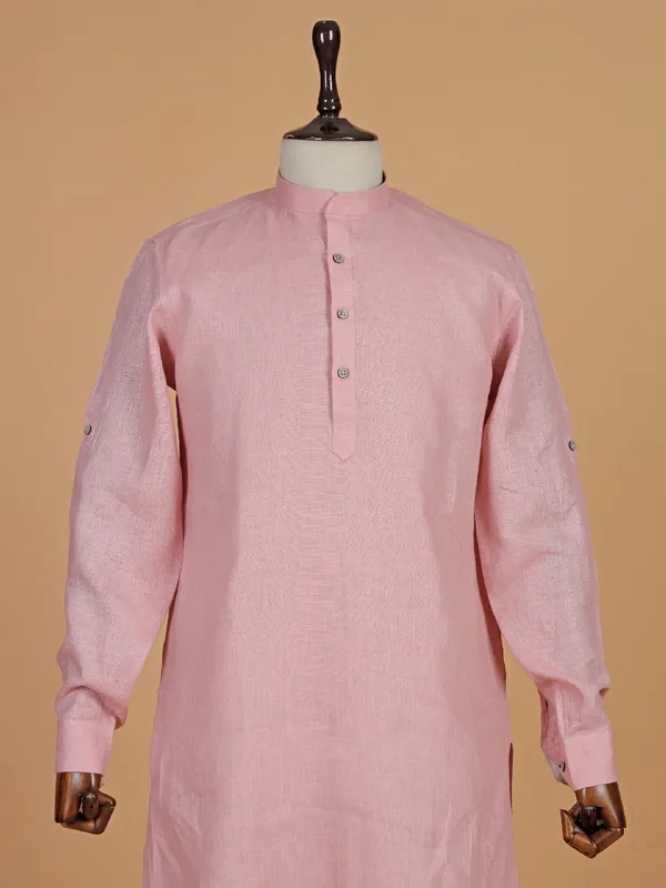 Cotton plain pink kurta suit for men
