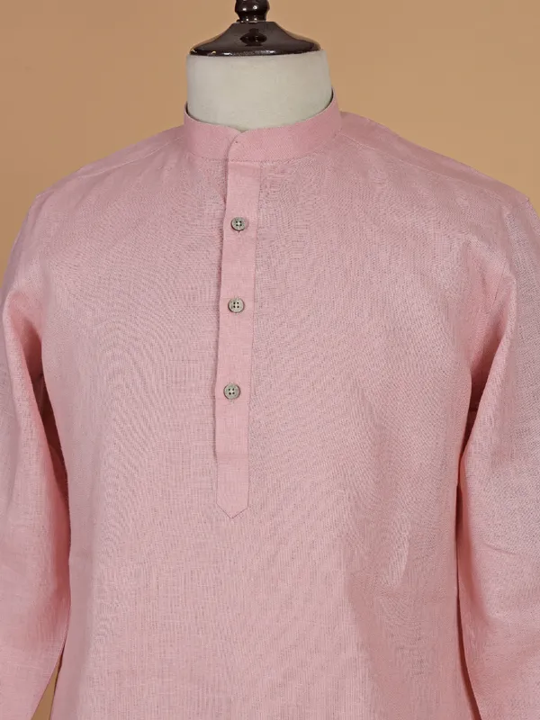 Cotton plain pink kurta suit for men