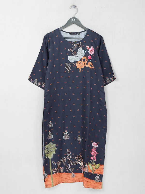 Cotton printed black kurti