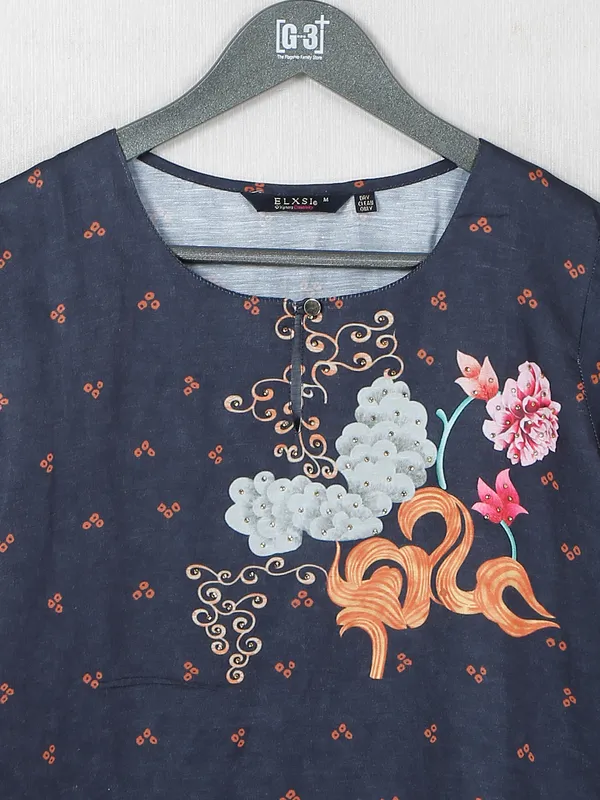 Cotton printed black kurti
