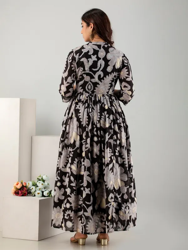 Cotton printed black long kurti