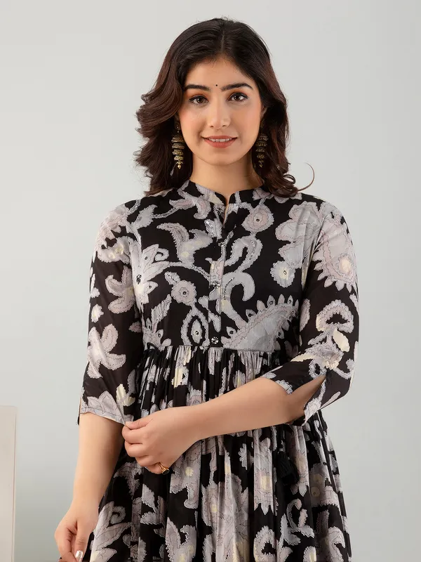 Cotton printed black long kurti