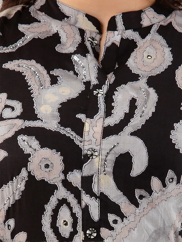Cotton printed black long kurti