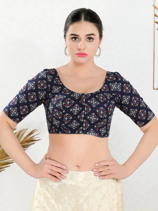 Cotton printed blouse in navy