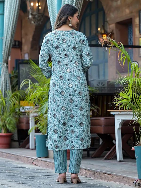 Cotton printed blue kurti set with dupatta