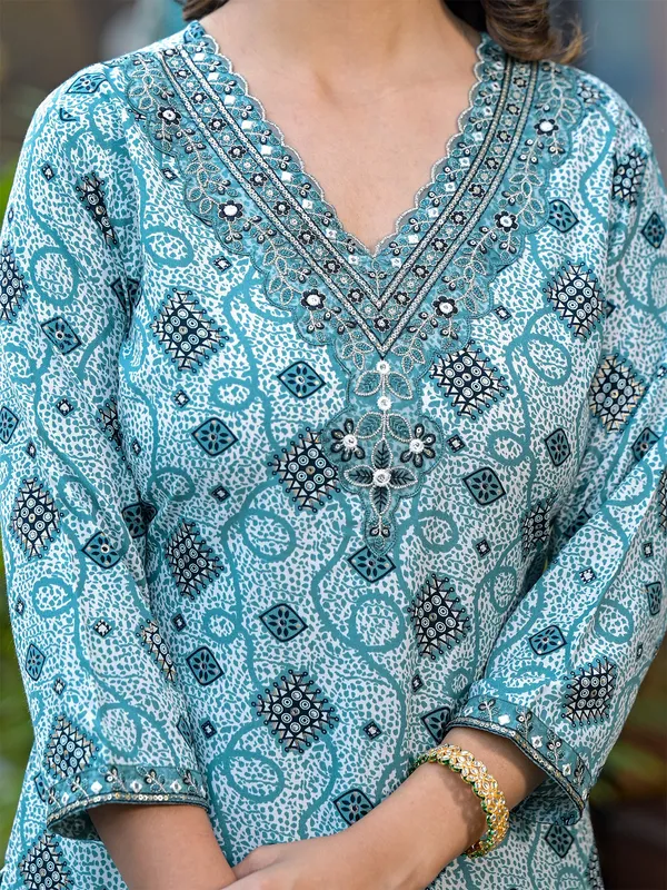 Cotton printed blue kurti set with dupatta