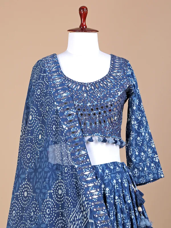 Cotton printed blue lehenga choli with dupatta