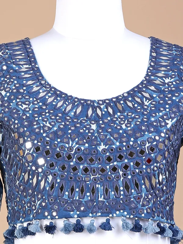 Cotton printed blue lehenga choli with dupatta