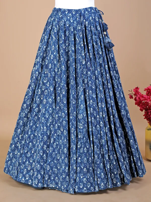 Cotton printed blue lehenga choli with dupatta