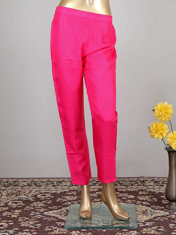 Cotton printed bright pink festive wear pant suit