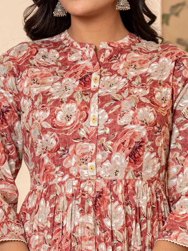 Cotton printed coral pink kurti