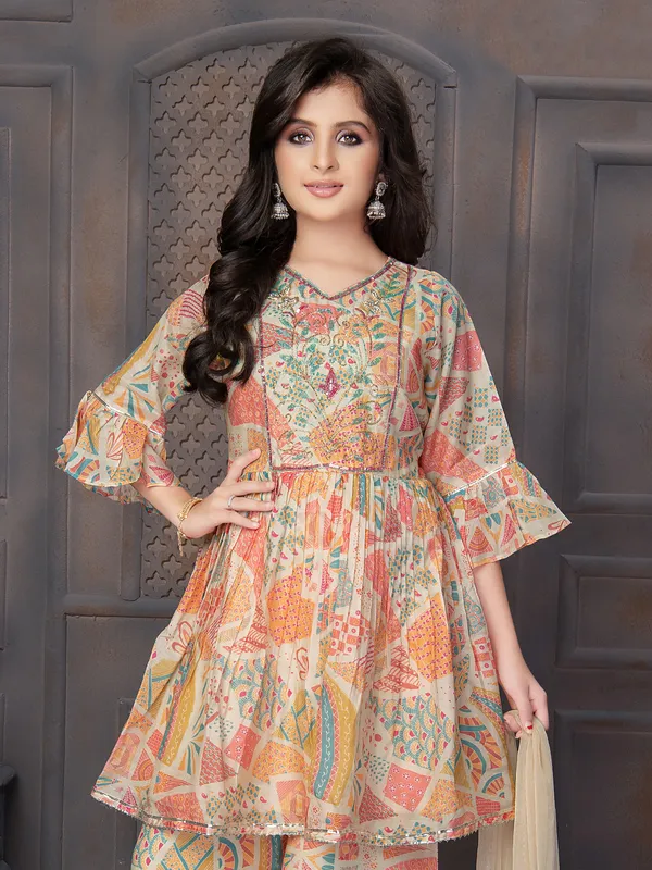 Cotton printed cream palazzo suit