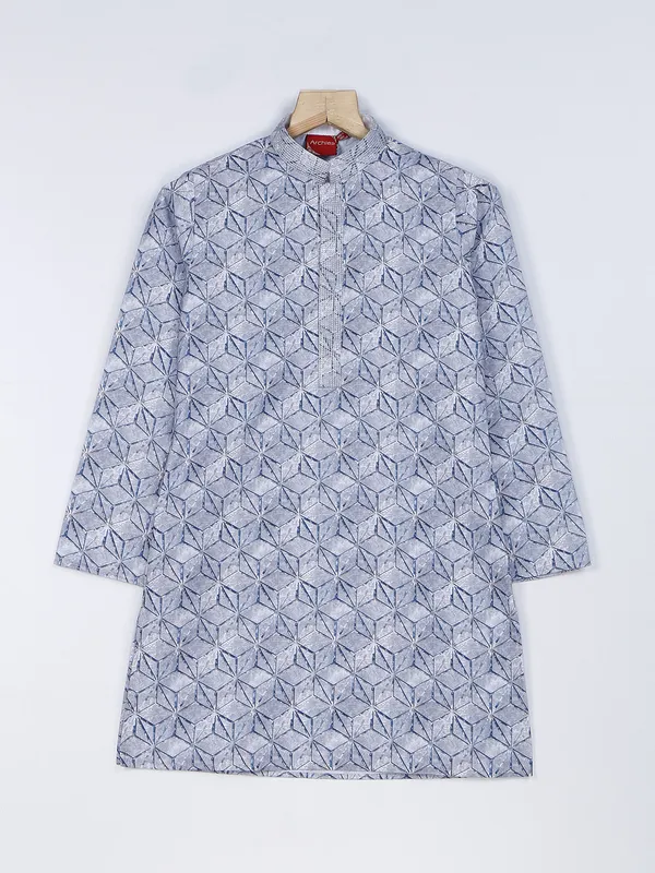 Cotton printed grey kurta suit for festive