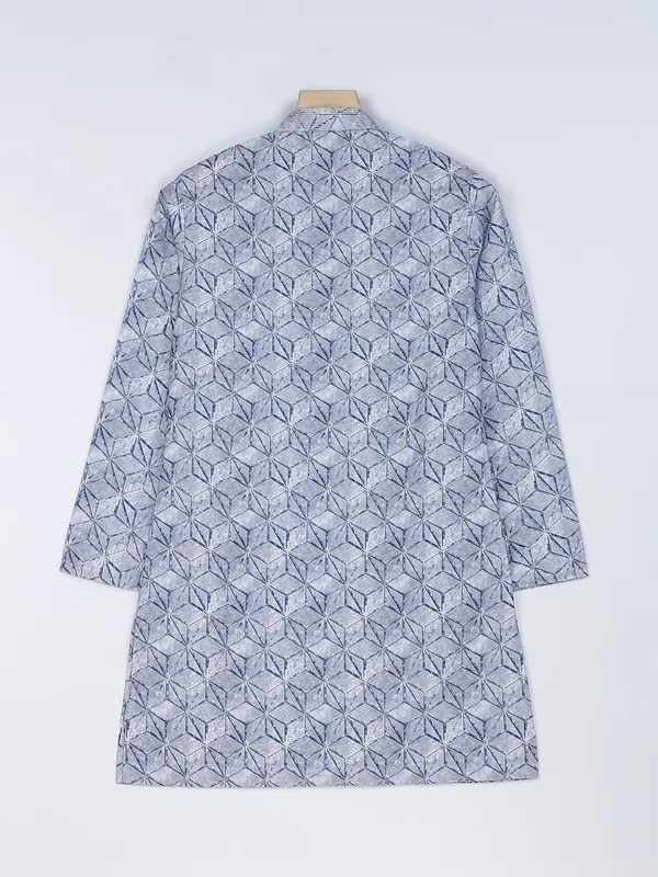Cotton printed grey kurta suit for festive