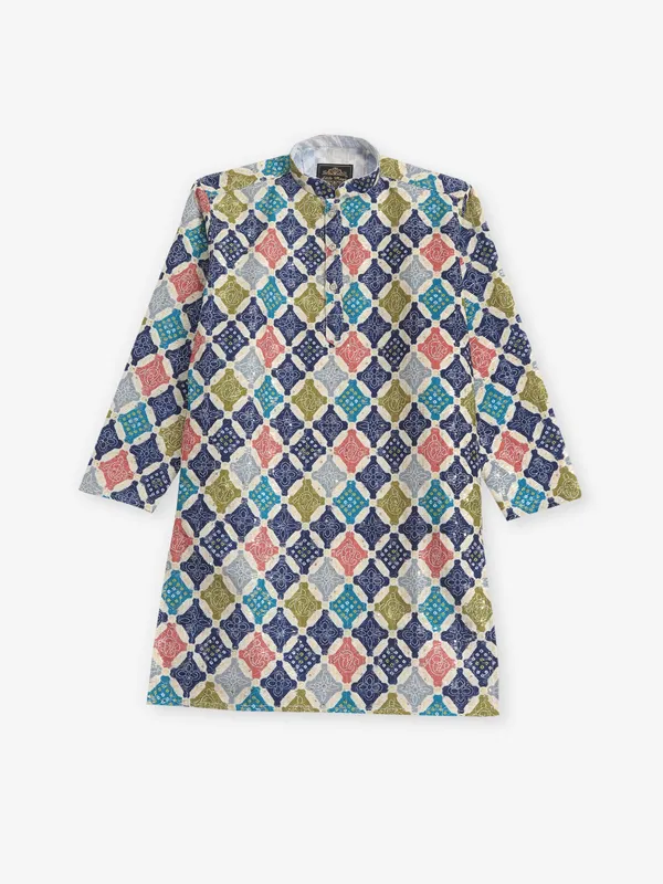Cotton printed kurta pajama in blue