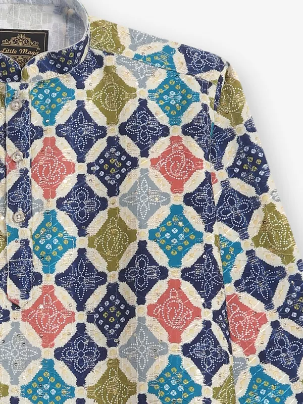 Cotton printed kurta pajama in blue