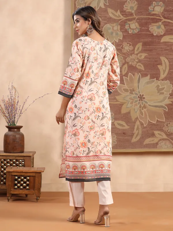 Cotton printed kurti set in peach