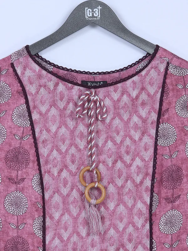 Cotton printed long kurti in mauve pink