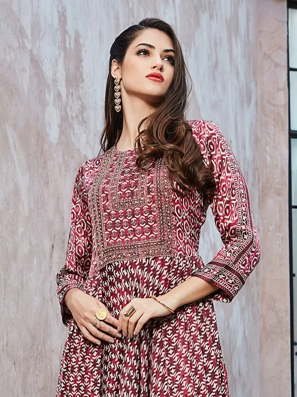 Cotton printed maroon kurti for casual