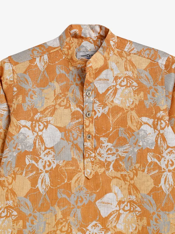 Cotton printed mustard yellow kurta