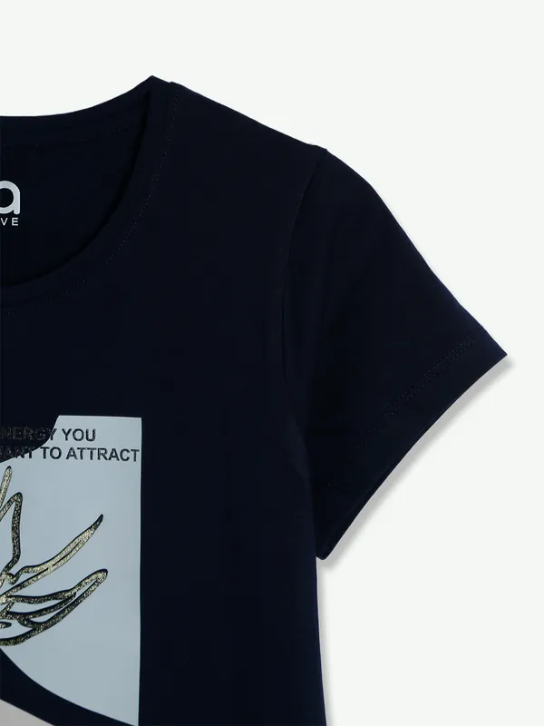 Cotton printed navy half sleeves t shirt
