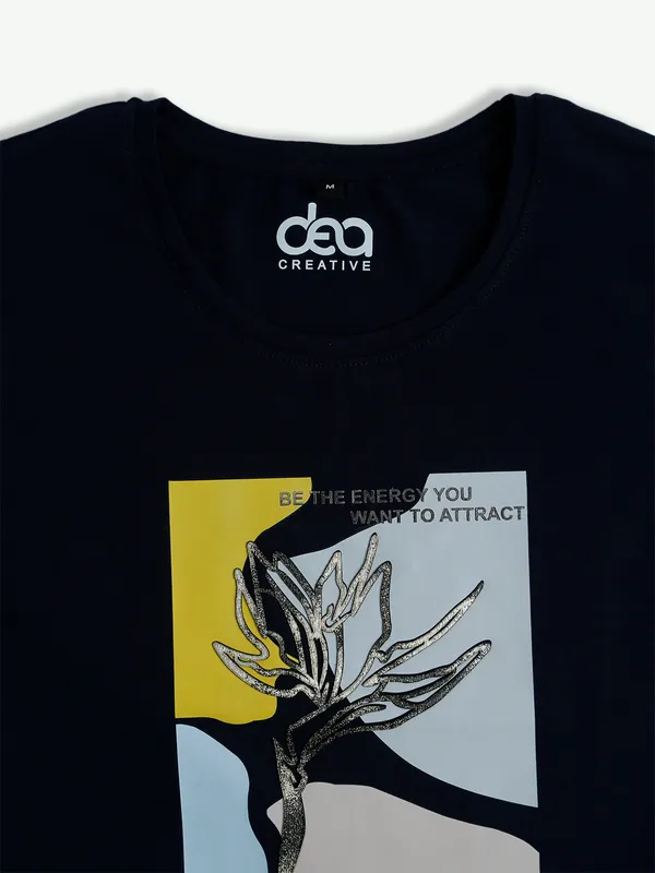 Cotton printed navy half sleeves t shirt