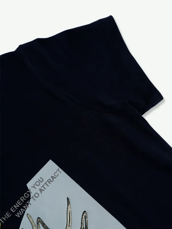 Cotton printed navy half sleeves t shirt