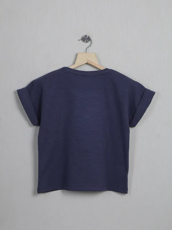 Cotton printed navy top for women