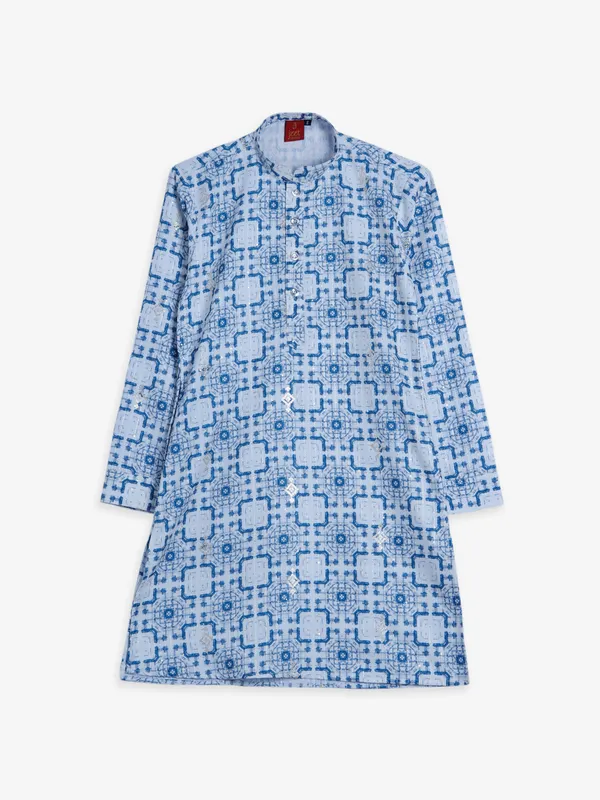 Cotton printed off white kurta suit